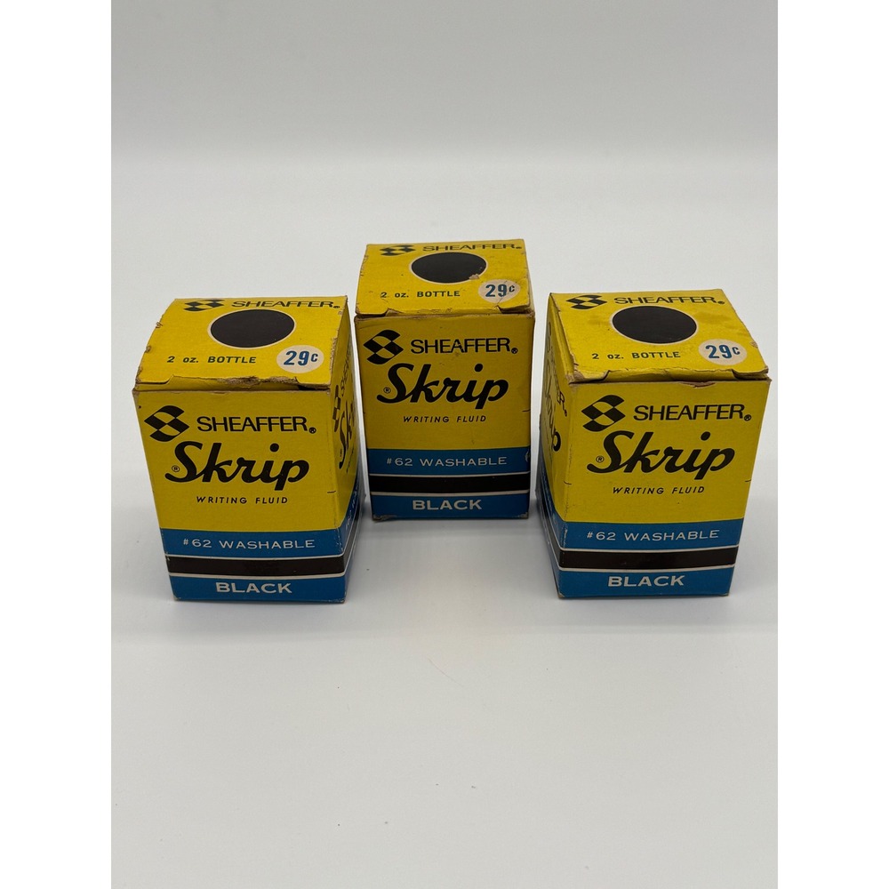 Vintage Sheaffer Skrip Ink Bottles 2 Oz With Boxes Lot of 3 Washable Blue